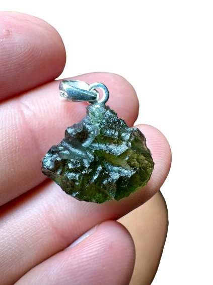 Silver moldavite pendant