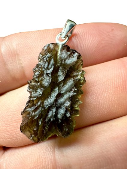 Silver moldavite pendant
