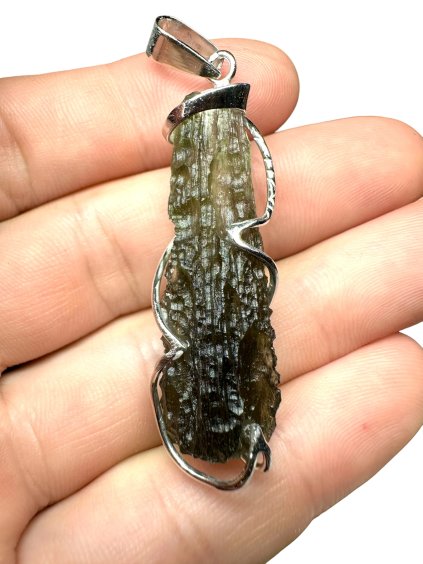 Silver moldavite pendant