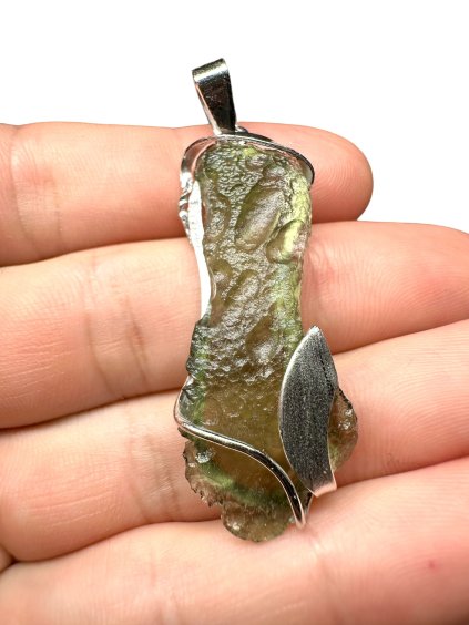 Silver moldavite pendant