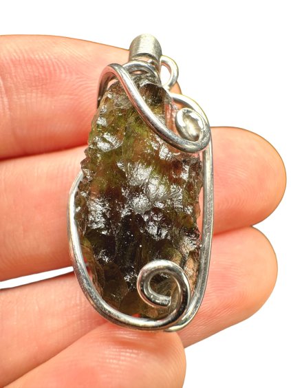 Silver moldavite pendant