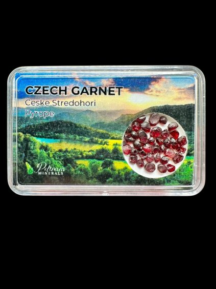 Böhmischer Granat (pyrop) in der Box – Ceske Stredohori, CZ