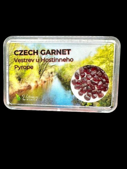 Böhmischer Granat (pyrop) in der Box – Vestrev u Hostinneho, CZ
