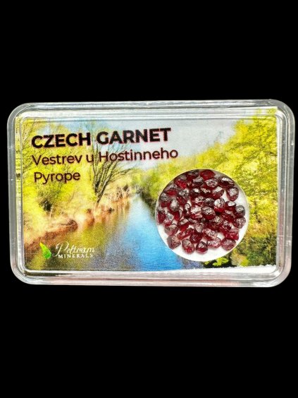 Böhmischer Granat (pyrop) in der Box – Vestrev u Hostinneho, CZ