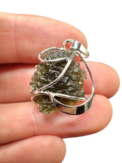 Silver moldavite pendant