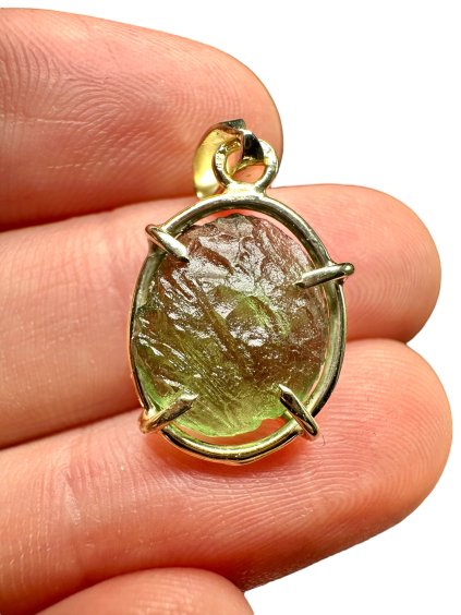 Gold moldavite pendant
