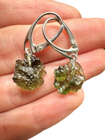 Silver moldavite earrings