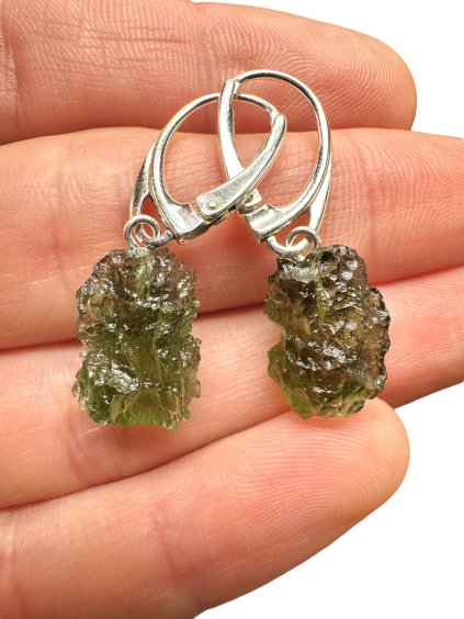 Silver moldavite earrings