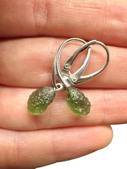 Silver moldavite earrings