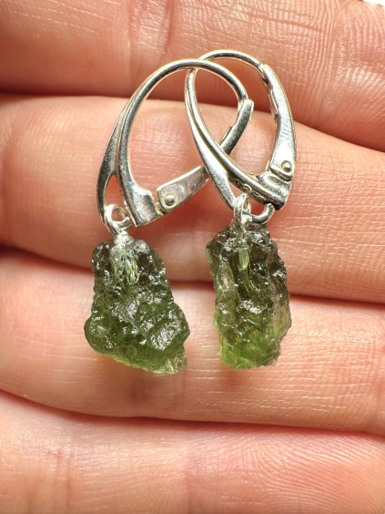 Silver moldavite earrings