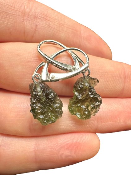 Silver moldavite earrings