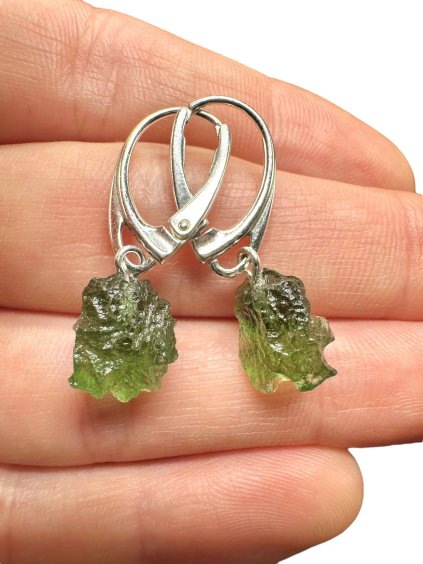Silver moldavite earrings