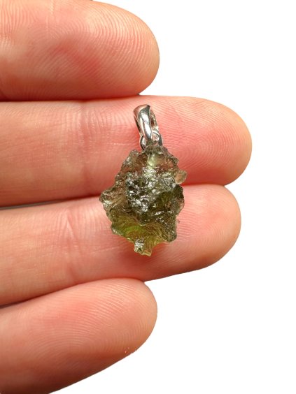 Silver moldavite pendant