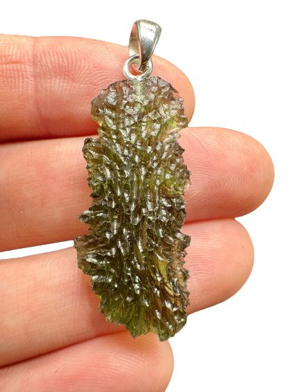 Silver moldavite pendant