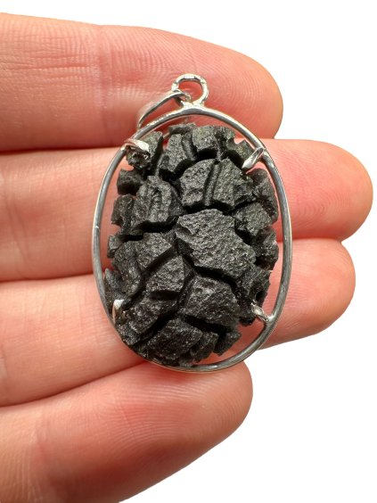 Silver pendant made from carpathian obsidian 4,6g