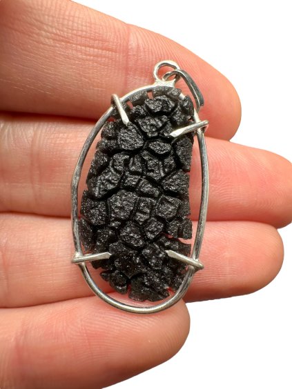 Silver pendant made from carpathian obsidian 3,6g
