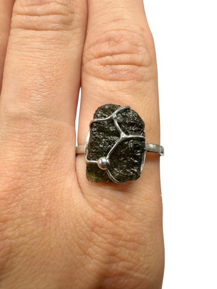 Silver ring with moldavite size 62