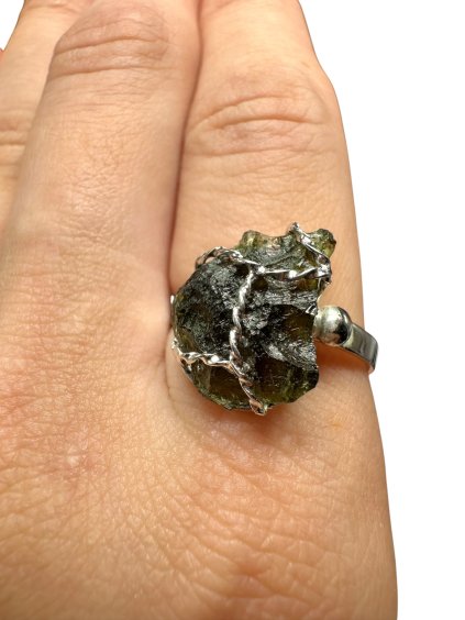 Silver ring with moldavite size 62