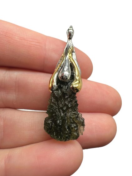 Silver moldavite pendant with gold-plated elements 6g