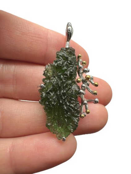 Silver moldavite pendant with gold-plated elements 8g