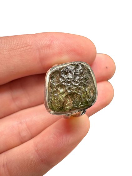 Silver ring with moldavite