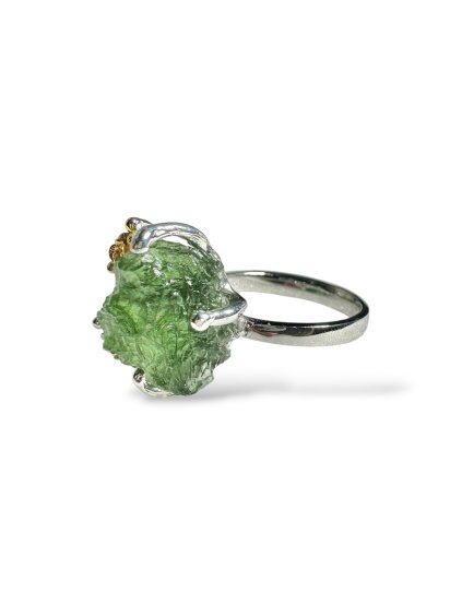Silver moldavite ring with gold-plated elements 5,8g