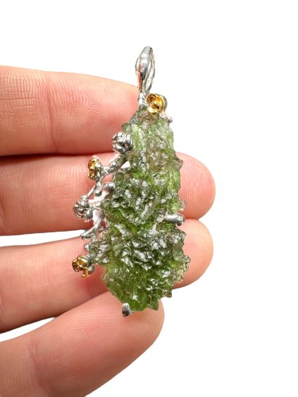Silver moldavite pendant with gold-plated elements 8g