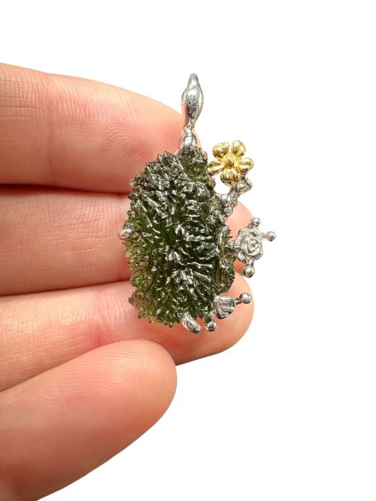 Silver moldavite pendant with gold-plated elements 8g