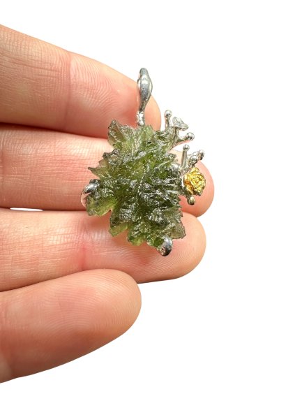 Silver moldavite pendant with gold-plated elements 6,5g