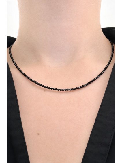 Halskette aus schwarzem Spinell 2,5 mm – Facettierte Perlen