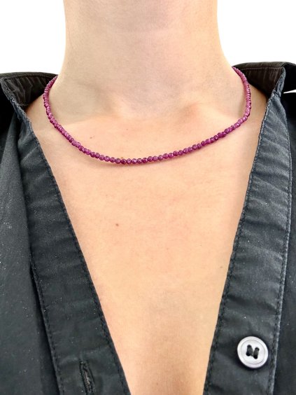 Rubin-Halskette 3 mm – Facettierte Perlen