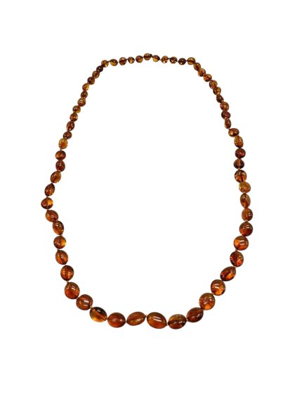 Necklace made of polished genuine amber spheres / dark – random piece