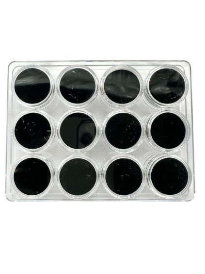 Pack of 12 pcs of plastic screw-top box for mineral samples (black)