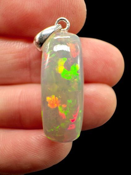 Silver faceted precious opal pendant