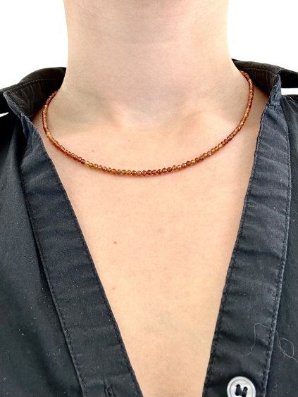 Granat-Hessonit-Halskette 3 mm – Facettierte Perlen