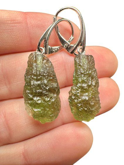 Silver moldavite earrings