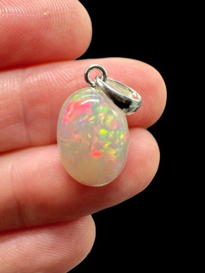 Silver faceted precious opal pendant