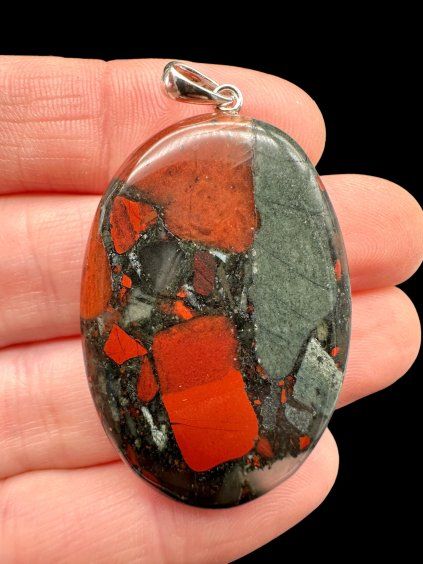Silver pendant made of brecciated jasper