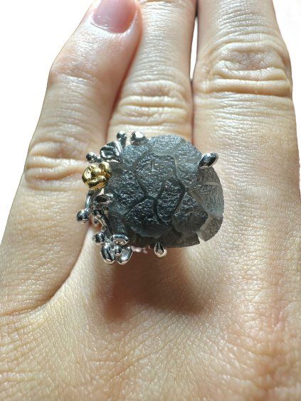 Silberring aus slowakischem Obsidian
