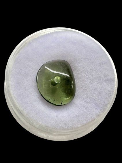 Moldavite bead with a drilled hole