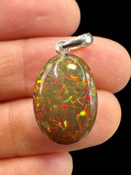 Silver faceted precious opal pendant
