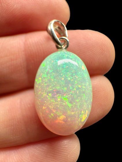 Silver faceted precious opal pendant