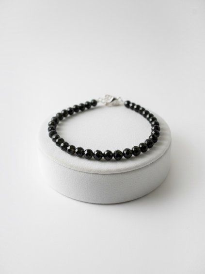 Obsidian bracelet – Faceted 4,5 mm Beads – 925 Silver Clasp
