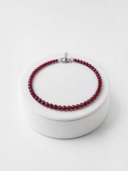 Pink garnet bracelet – Faceted 2,5 mm Beads – 925 Silver Clasp