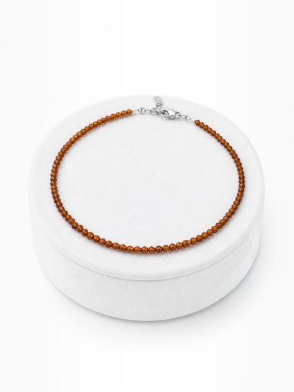 Hessonite bracelet – Faceted 2 mm Beads – 925 Silver Clasp