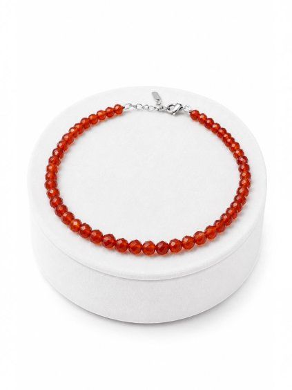 Carnelian bracelet – Faceted  4 mm Beads – 925 Silver Clasp