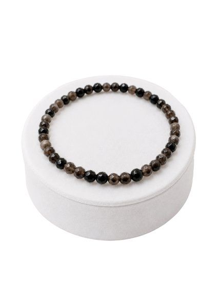 Náramek z obsidiánu 4 mm – broušené korálky
