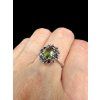 Silver ring with faceted moldavites and garnets size 54