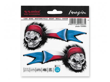 Samolepka AVISA - Lebky s českou vlajkou