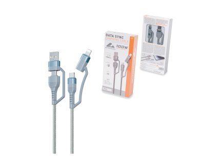 USB kabel 4 v 1, 1 m, 100 W – šedý